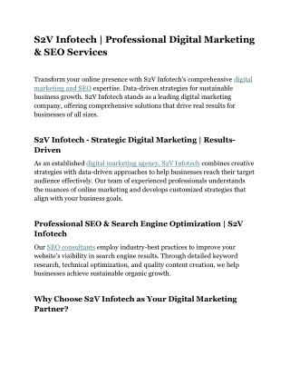 S2V Infotech | Professional Digital Marketing & SEO Services