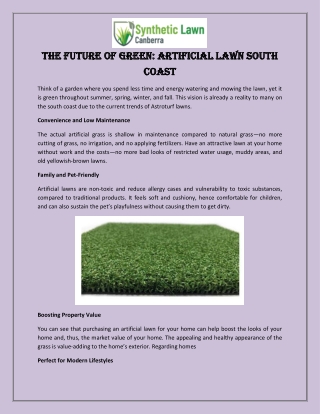 The Future of Green Artificial Lawn South Coast