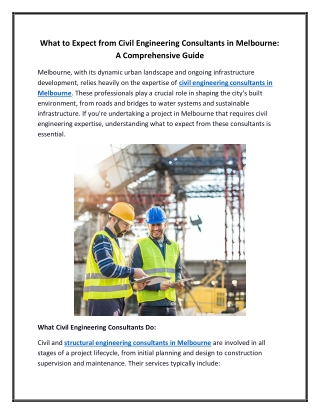 What to Expect from Civil Engineering Consultants in Melbourne A Comprehensive Guide