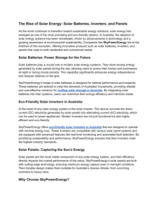 The Rise of Solar Energy: Solar Batteries, Inverters, and Panels