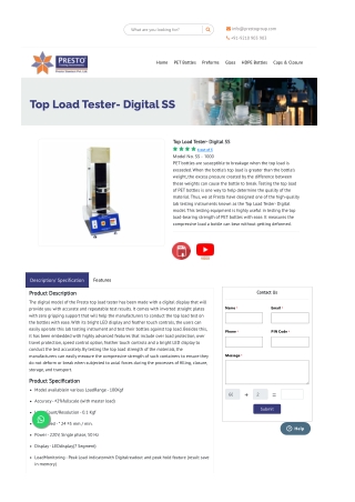 Top Load Tester for PET Bottles Accurate and Reliable Testing