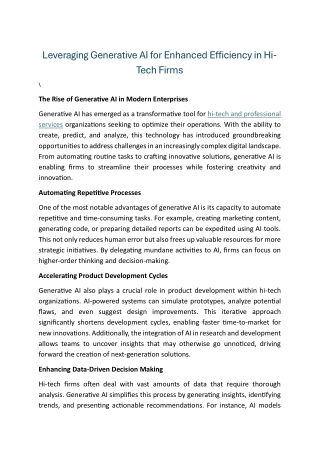 Leveraging Generative AI for Enhanced Efficiency in Hi-Tech Firms