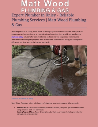 Expert Plumber in Unley - Reliable Plumbing Services | Matt Wood Plumbing & Gas