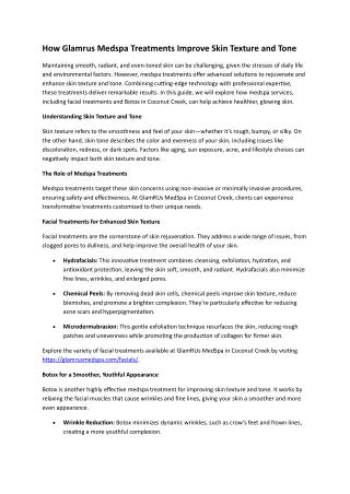 How Glamrus Medspa Treatments Improve Skin Texture and Tone