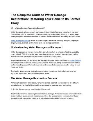 The Complete Guide to Water Damage Restoration: Restoring Your Home