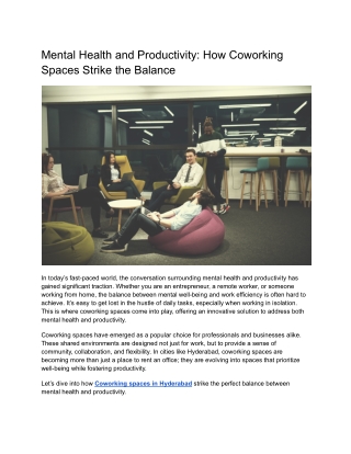 Mental Health and Productivity: How Coworking Spaces Strike the Balance