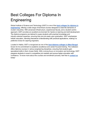 Best Colleges For Diploma In Engineering