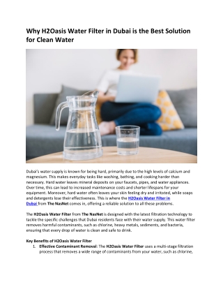 Why H2Oasis Water Filter in Dubai is the Best Solution for Clean Water