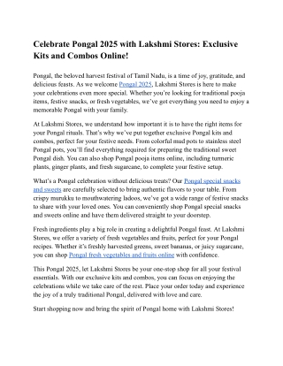 Shop Traditional Pongal Kits and Combos Online at Lakshmi Stores