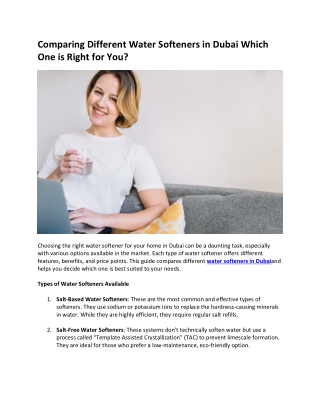 Comparing Different Water Softeners in Dubai Which One is Right for You