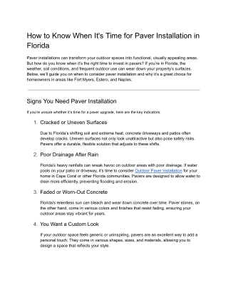 How to Know When It's Time for Paver Installation in Florida
