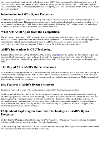 Exploring the Innovative Technologies of AMD's Ryzen Processors