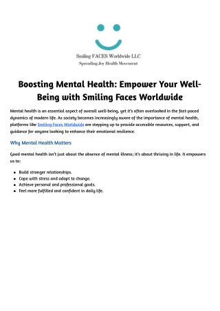 Boosting Mental Health: Empower Your Well-Being with Smiling Faces Worldwide