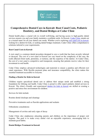 Learn About Root Canal Cost in Kuwait - Cedar Clinic