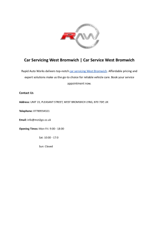 Car Servicing West Bromwich | Car Service West Bromwich