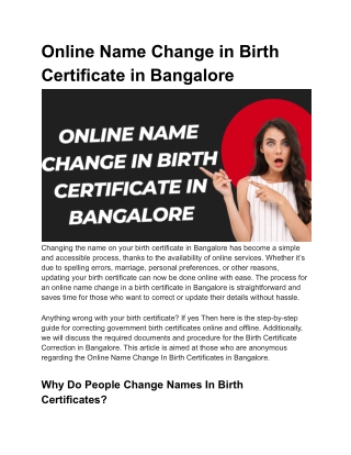 Online Name Change in Birth Certificate in Bangalore