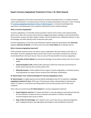 Expert Coronary Angioplasty Treatment in Pune , Dr. Rahul Sawant