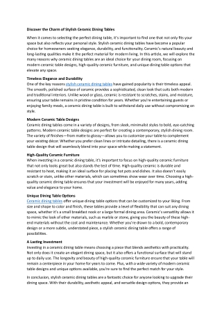 Discover the Charm of Stylish Ceramic Dining Tables