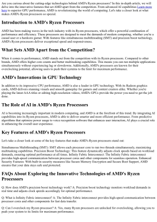 Exploring the Innovative Technologies of AMD's Ryzen Processors