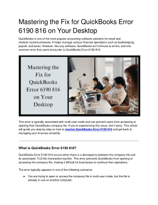Mastering the Fix for QuickBooks Error 6190 816 on Your Desktop