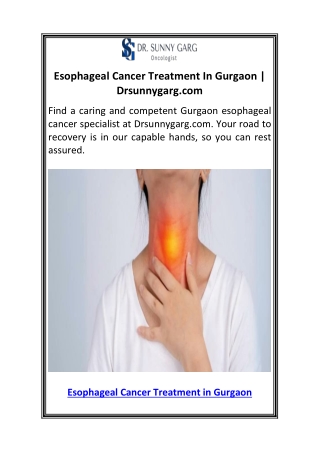 Esophageal Cancer Treatment In Gurgaon  Drsunnygarg.com