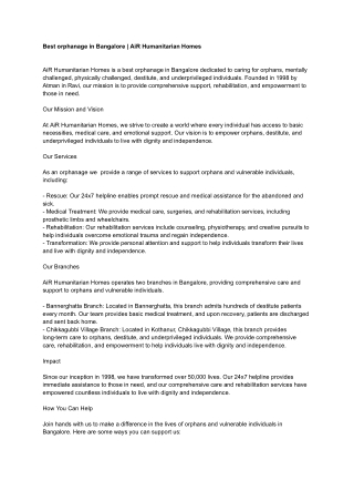 Best orphanage in Bangalore _ AiR Humanitarian Homes