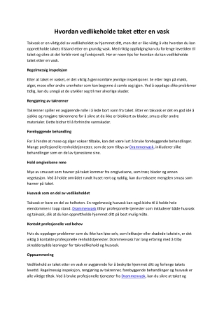Hvordan vedlikeholde taket etter en vask