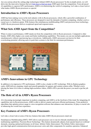 Exploring the Innovative Technologies of AMD's Ryzen Processors