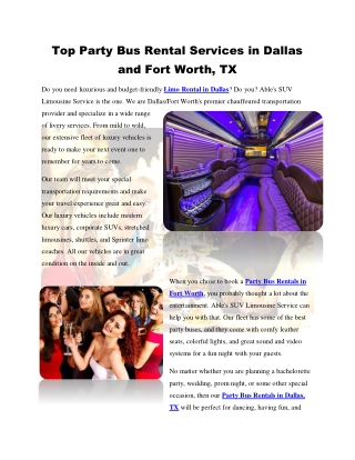 Top Party Bus Rental Services in Dallas and Fort Worth, TX