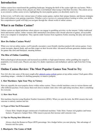 Online Casino Review: The Most Popular Games You Need to Try