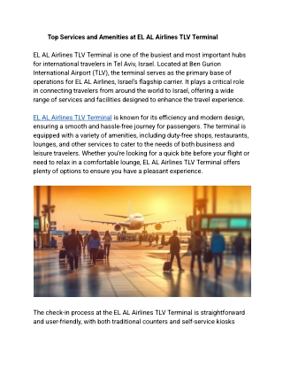 Top Services and Amenities at EL AL Airlines TLV Terminal