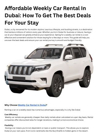 Affordable Weekly Car Rental In Dubai How To Get The Best Deals For Your Stay