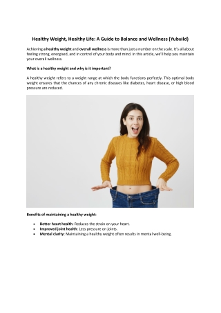 Healthy Weight, Healthy Life: A Guide to Balance and Wellness