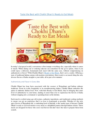 Taste the Best with Chokhi Dhani’s Ready to Eat Meals