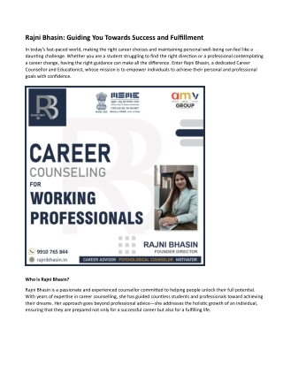 Rajni Bhasin: Guiding You Towards Success and Fulfillment