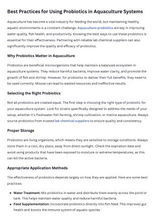 Best Practices for Using Probiotics in Aquaculture Systems