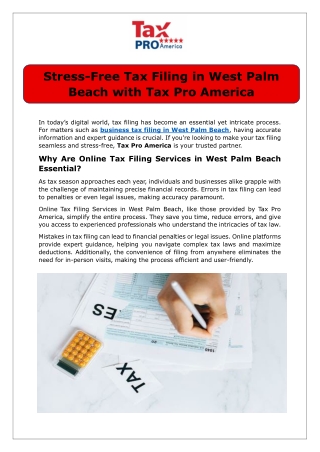 Stress-Free Tax Filing in West Palm Beach with Tax Pro America