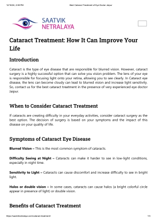 Best Cataract Treatment of Eye Doctor Jaipur