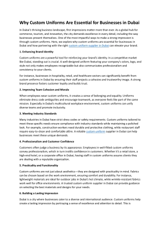 Why Custom Uniforms Are Essential for Businesses in Dubai