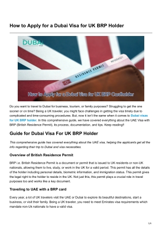 How to Apply for a Dubai Visa for UK BRP Holder