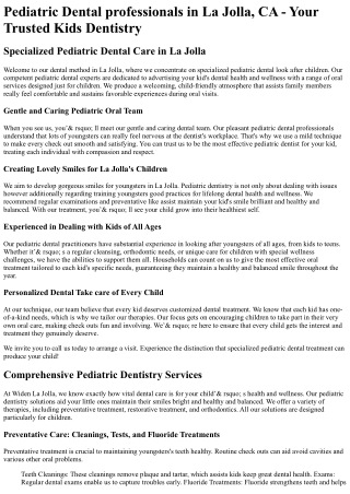 Pediatric Dentist La Jolla