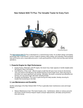 Everything You Need to Know About the New Holland 3630 TX Plus Tractor