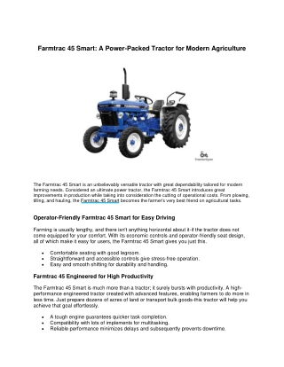 Farmtrac 45 Smart Tractor: Find Its Full Potential – Price & Specifications