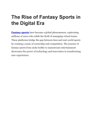 The Rise of Fantasy Sports in the Digital Era