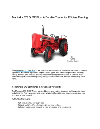 Unlock the Power of Mahindra 575 DI XP Plus Tractor