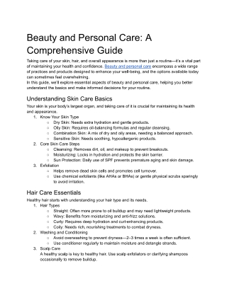 Beauty and Personal Care: A Complete Guide to Looking and Feeling Your Best