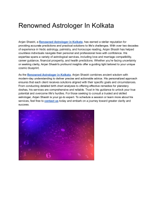 Renowned Astrologer In Kolkata