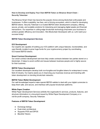 How to Develop and Deploy Your Own BEP20 Token on Binance Smart Chain - Security Tokenizer