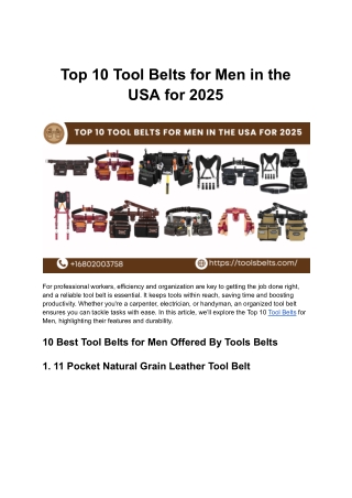 Top 10 Tool Belts for Men in the USA for 2025
