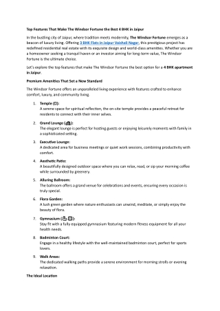 Top Features That Make The Windsor Fortune the Best 4 BHK in Jaipur